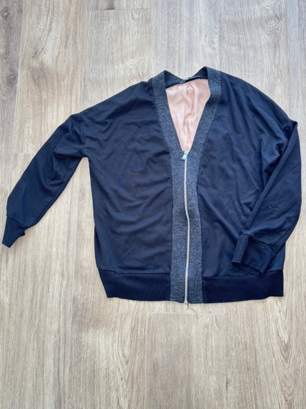 Zara Black Zip Up Knit Sweater Womens M | Two Tone Dropped Shoulder Zip Jacket